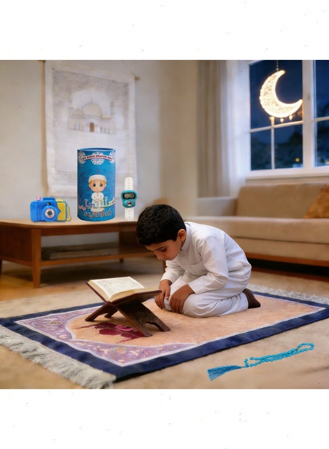 Prayer Carpet Mat Set for Kids, Foldable Muslim Prayer Rug With Rosary, Tasbeeh Counter and Other, Islamic Pattern, Soft Padded Islamic Prayer Mat, Muslim Gift for Ramadan - Image 5